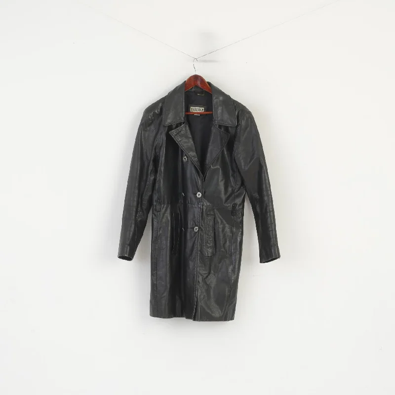 Last Chance Hidesign Women XL (L) Coat Black Leather Shiny Military Double Breasted Top