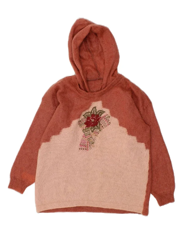 Discount Extravaganza VINTAGE Womens Hooded Boat Neck Jumper Sweater UK 16 Large Brown