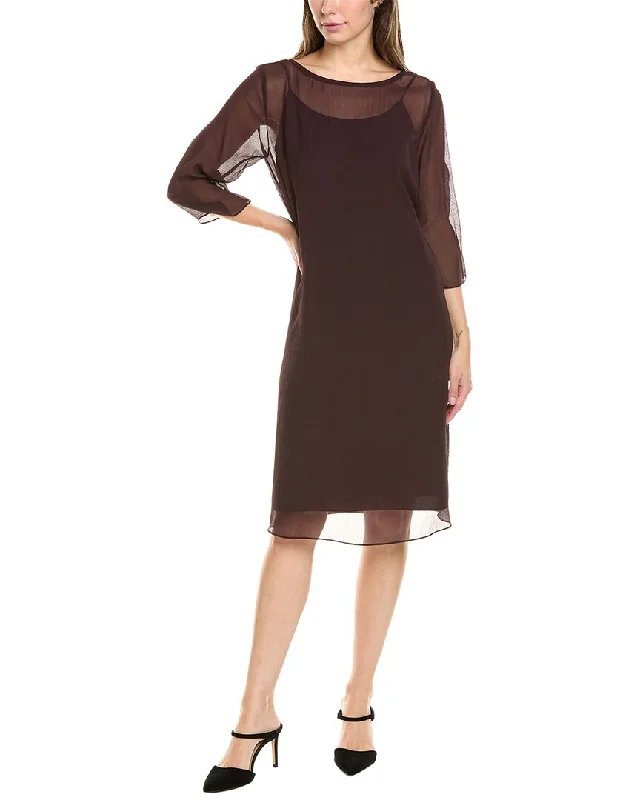 Exclusive Offers EILEEN FISHER Bateau Neck Silk Shift Dress