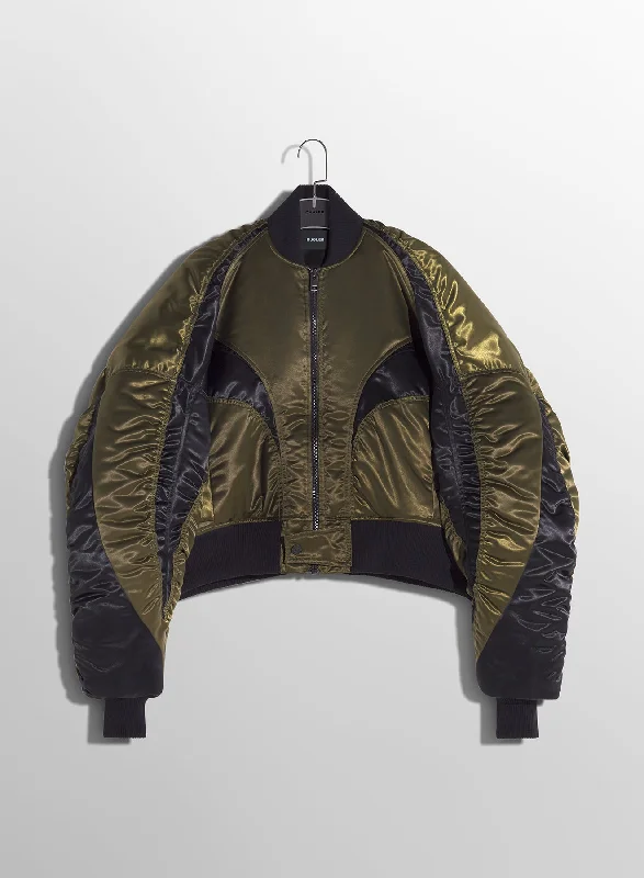 Instant Discount military green satiny bomber jacket