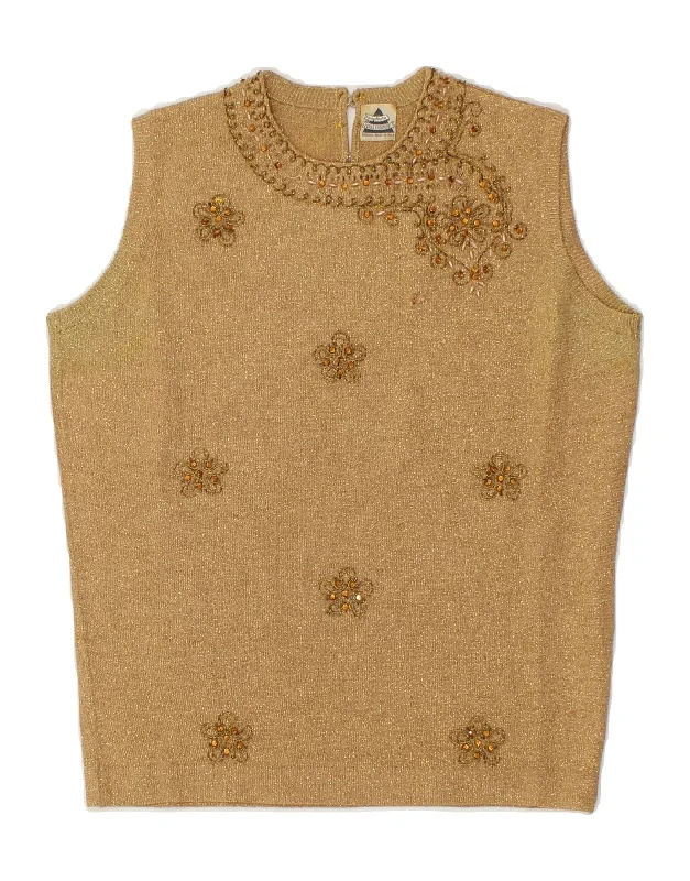 LUISA SPAGNOLI Womens Crop Vest Tank Top UK 12 Medium Gold Flecked