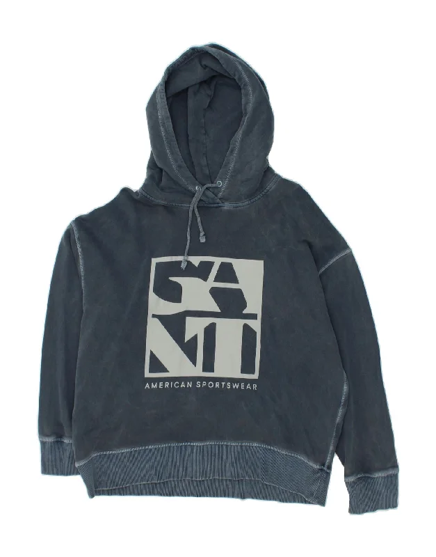 Final Clearance GANT Womens Graphic Hoodie Jumper UK 18 XL Navy Blue Cotton