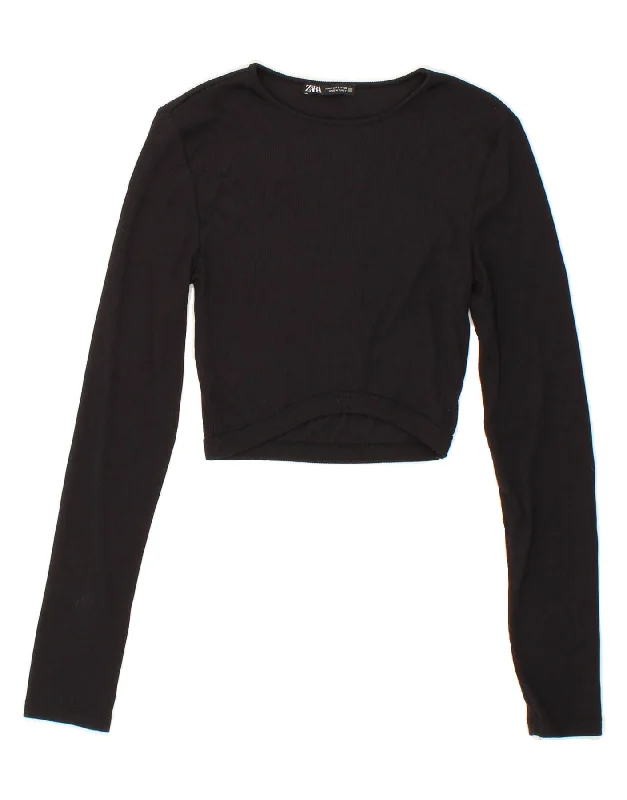 Anniversary Sale ZARA Womens Crop Boat Neck Jumper Sweater UK 8 Small Black Polyester Anniversary Sale ZARA Womens Crop Boat Neck Jumper Sweater UK 8 Small Black Polyester