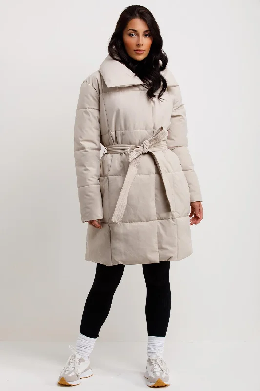 Discount Deals Long Duvet Coat With Belt Beige