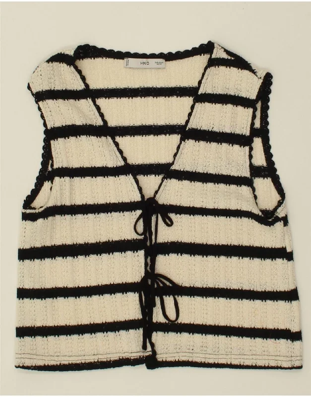 YEAR-End Clearance MANGO Womens Crop Sleeveless Cardigan Sweater UK 12 Medium White Striped
