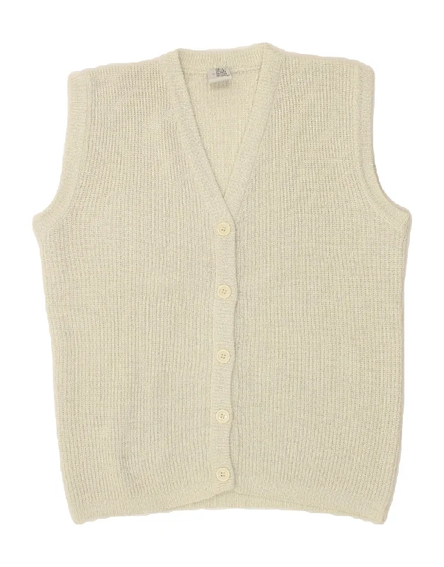 Deal of the Day VINTAGE Womens Sleeveless Cardigan Sweater UK 14 Medium Beige Polyacrylic