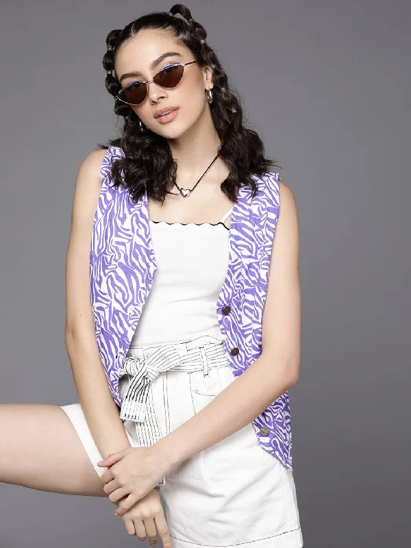 Price Smash Women Purple Abstract Print Twill Waist Coast
