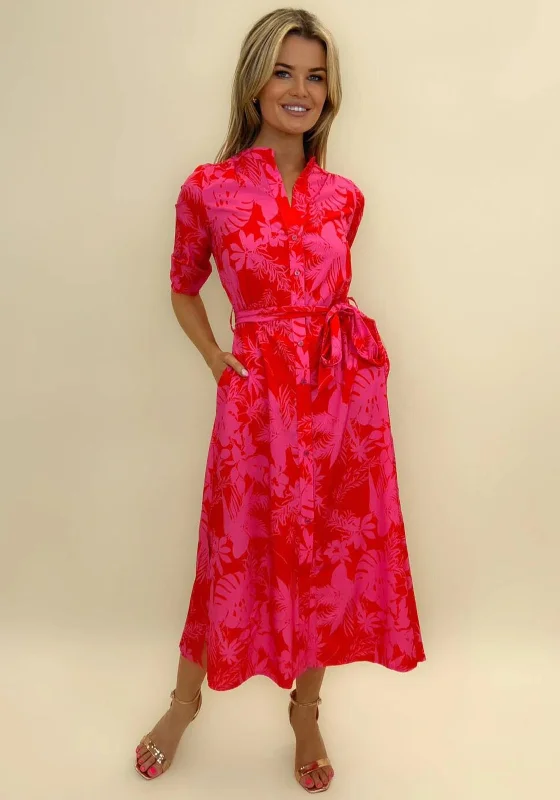 Don't Wait Kate & Pippa Capri Leaf Print Midi Dress, Flower Fuchsia
