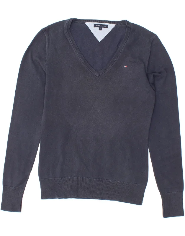 Extra Discounts TOMMY HILFIGER Womens V-Neck Jumper Sweater UK 10 Small Navy Blue Cotton Extra Discounts TOMMY HILFIGER Womens V-Neck Jumper Sweater UK 10 Small Navy Blue Cotton