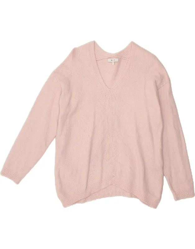 Clearance Event REISS Womens Oversized V-Neck Jumper Sweater UK 10 Small Pink Viscose