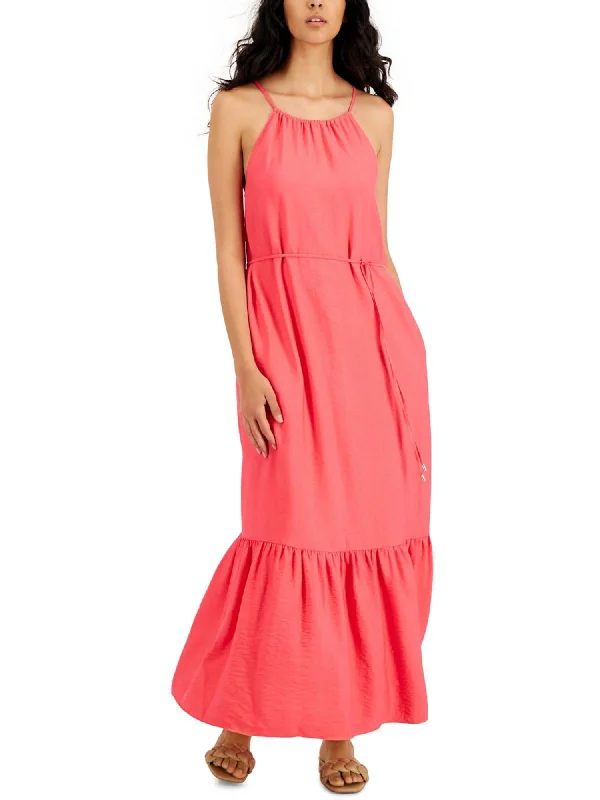 Weekend Deal INC DRESSES Womens Pink Ruched Belted Tie Keyhole Back Tiered Hem Sleeveless Halter Maxi Shift Dress Weekend Deal INC DRESSES Womens Pink Ruched Belted Tie Keyhole Back Tiered Hem Sleeveless Halter Maxi Shift Dress