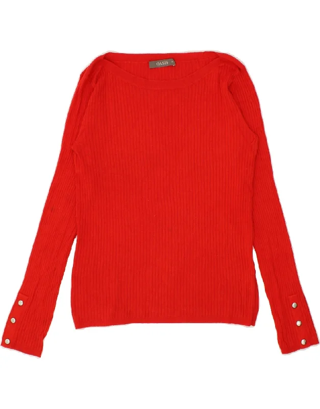 Closeout Sale OASIS Womens Boat Neck Jumper Sweater UK 12 Medium Red Viscose
