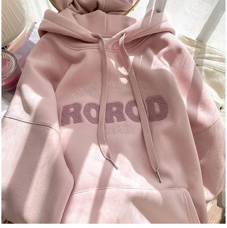 Deal Dash Sweet pink hooded sweatshirt for women embroidered top     S4933