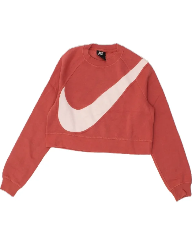 NIKE Womens Crop Graphic Sweatshirt Jumper UK 6 XS Pink Cotton