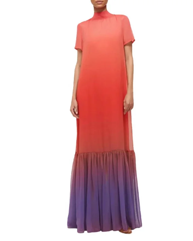 Calluna Ombré Neck Tie Maxi Dress In Violet/ombre