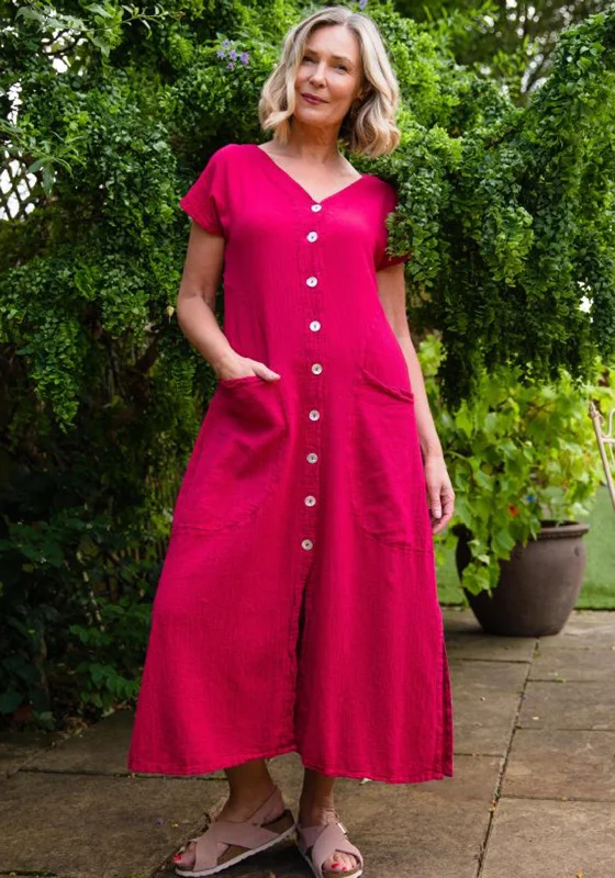 Mega Sale One Life Raphaele Buttoned Oversized Dress, Fuchsia