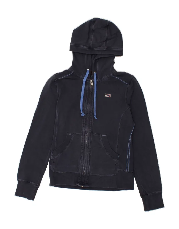 Fantastic Offers NAPAPIJRI Womens Graphic Zip Hoodie Sweater UK 10 Small Navy Blue Cotton