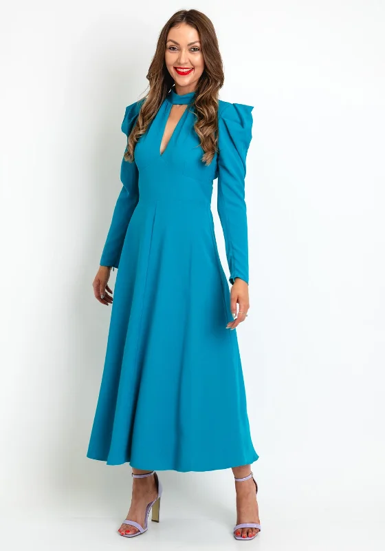 Big Savings Exquise Keyhole Midi Dress, Petrol Blue