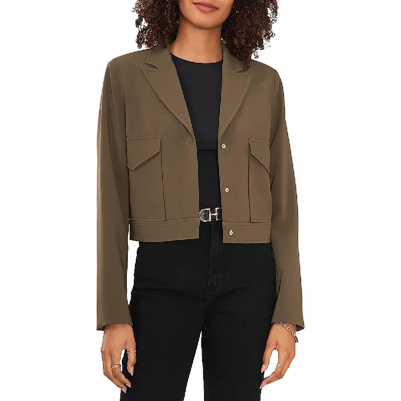 Womens Notch Collar Cropped Two-Button Blazer