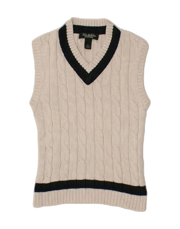 Bargain Prices BROOKS BROTHERS Womens Vest Tank Top UK 10 Small Off White Striped Cotton