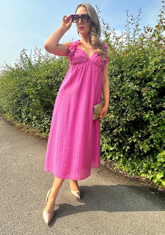 Price Smash Vero Moda Frill Shoulder Midi Dress, Phlox Pink