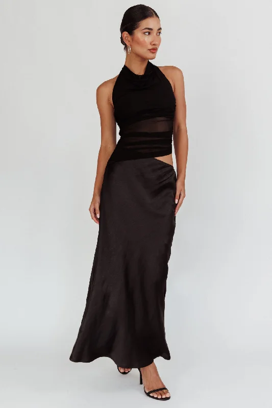 Can't Miss Lorely Ruched Bodice Halterneck Maxi Dress Black