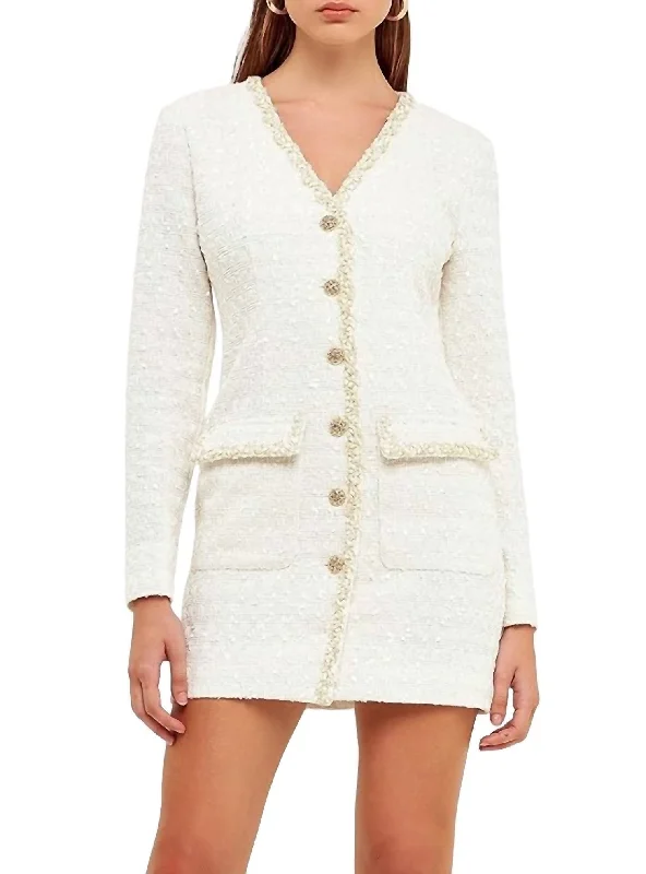 Unmissable Offer Trim Detail Tweed Dress In Beige