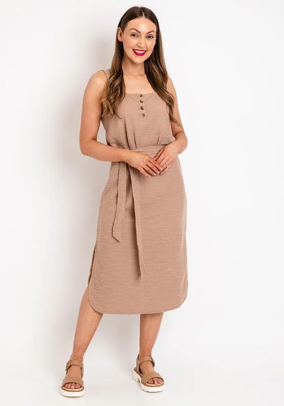 Hurry In Ichi Woven Straight Midi Dress, Beige