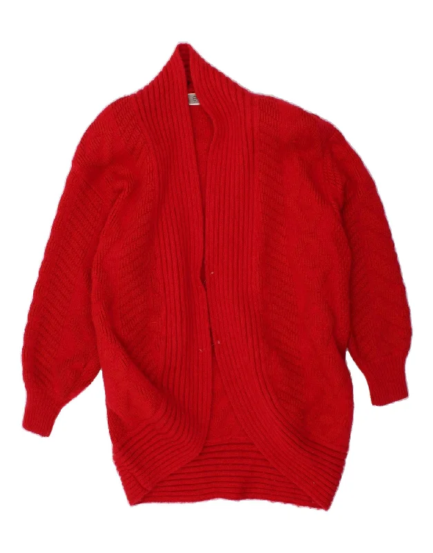 Super Deal VINTAGE Womens Longline Cardigan Sweater UK 14 Medium Red Acrylic