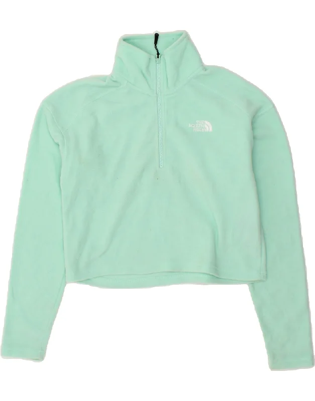 Must-Have Deals THE NORTH FACE Womens Crop Zip Neck Fleece Jumper UK 6 XS Turquoise