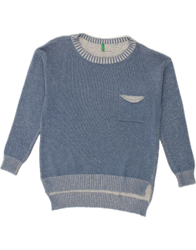 Deep Discounts BENETTON Womens Boat Neck Jumper Sweater UK 14 Large Blue Cotton