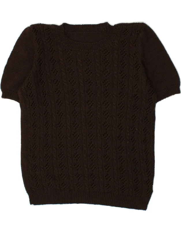 Blowout Sale VINTAGE Womens Short Sleeve Crew Neck Jumper Sweater UK 16 Large Brown