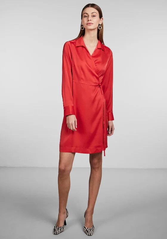 Act Fast Y.A.S Softie Satin Wrap Mini Dress, Bittersweet