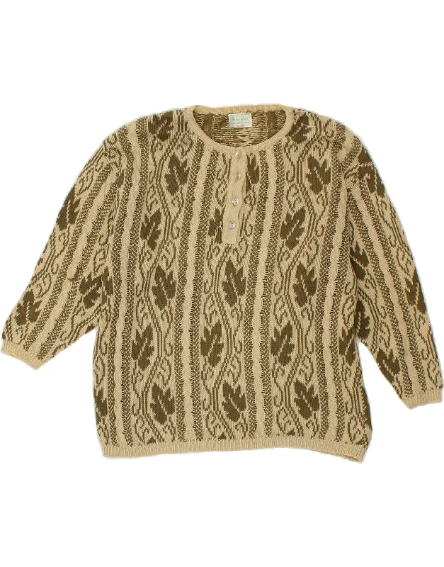 BENETTON Womens Crew Neck Jumper Sweater UK 16 Large Beige Fair Isle