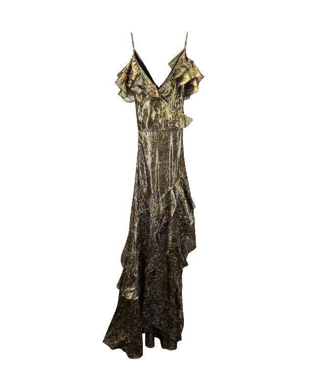 Early Bird Discount Peter Pilotto V-Neck Ruffled Dress in Gold Silk