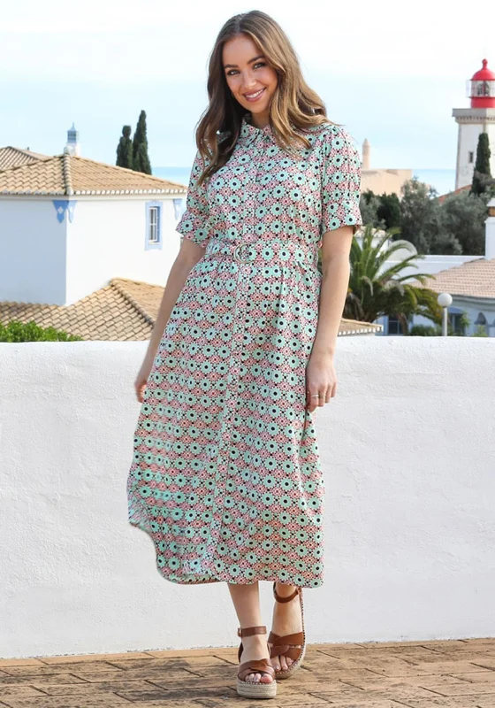 Shop and Save Rant & Rave Blossom Print Midi Shirt Dress, Green Multi