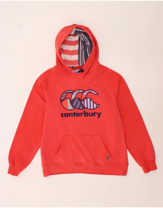 CANTERBURY Womens Graphic Hoodie Jumper UK 14 Large Red Cotton