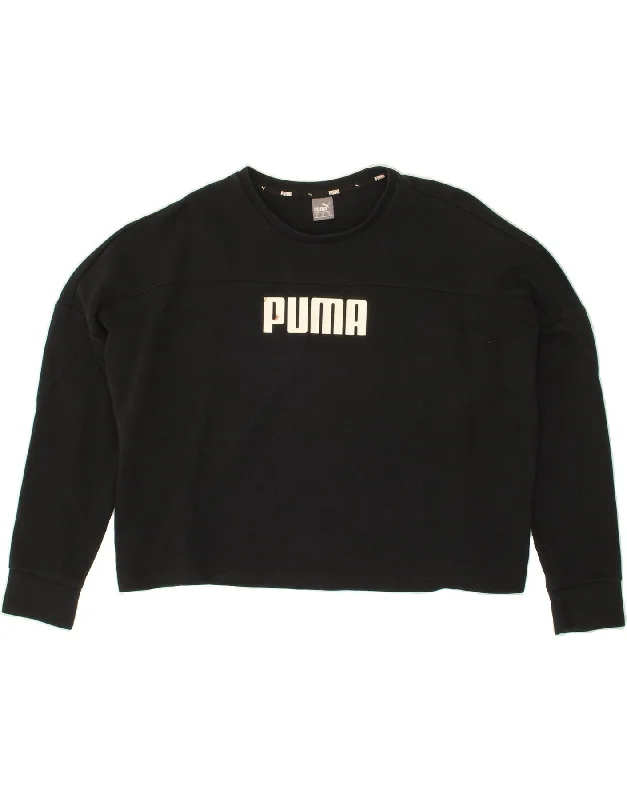 PUMA Womens Oversized Graphic Crop Sweatshirt Jumper UK 6 XS Black Cotton