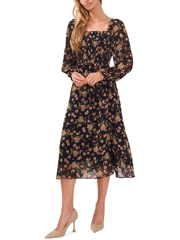 Blowout Deals Womens Floral Square Neck Midi Dress
