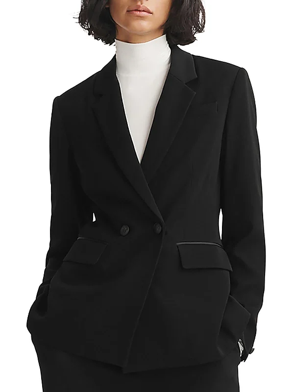 Tessa Womens Solid Crepe One-Button Blazer