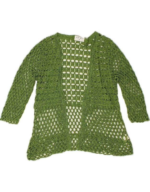 KALIKO Womens 3/4 Sleeve Crochet Cardigan Sweater UK 18 XL Green Viscose