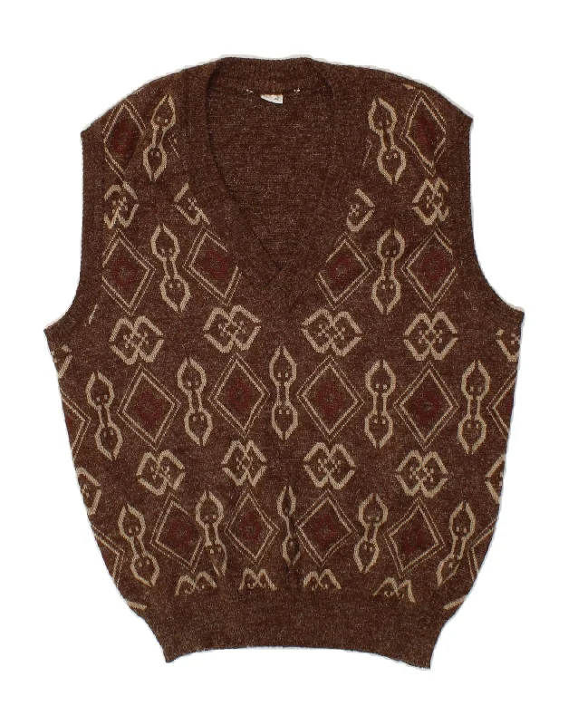 Deal Explosion VINTAGE Womens Vest Tank Top IT 52 2XL Brown Argyle/Diamond