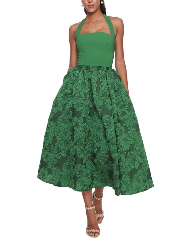 Stock Clearance Marchesa Notte Halter Midi Stretch Crepe Dress