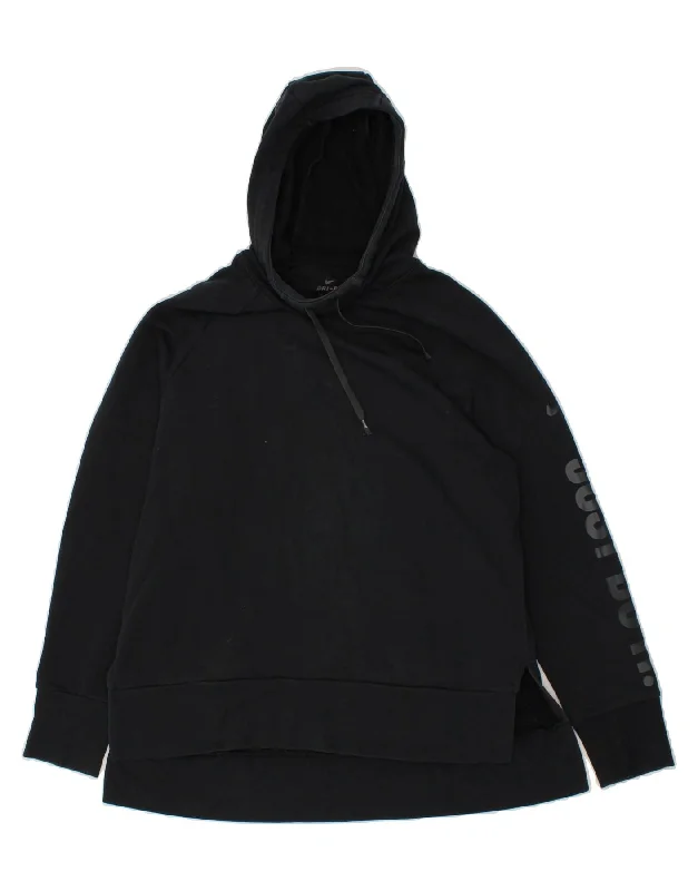 Deal Explosion NIKE Womens Dri Fit Graphic Hoodie Jumper UK 14 Medium Black Cotton