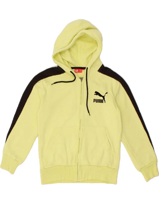 PUMA Womens Zip Hoodie Sweater UK 14 Medium Yellow Colourblock Cotton