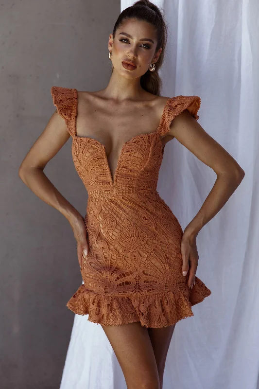 Major Savings Mon Papillon Lace Mini Dress Apricot