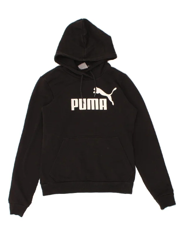 PUMA Womens Graphic Hoodie Jumper UK 10 Small Black Cotton