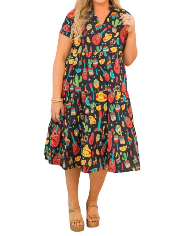 Customer Appreciation Sale Fiesta Midi Dress In Black Multi