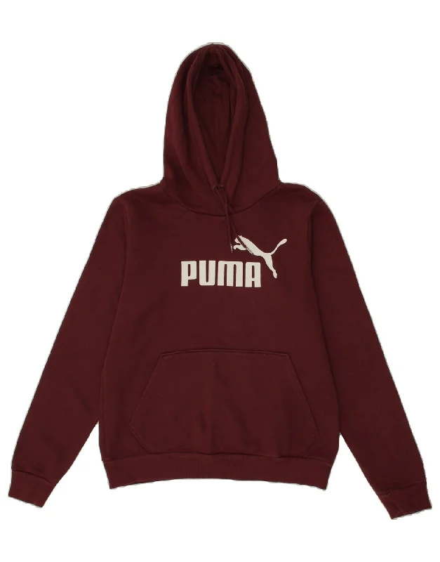 PUMA Womens Graphic Hoodie Jumper UK 12 Medium Burgundy Polyester