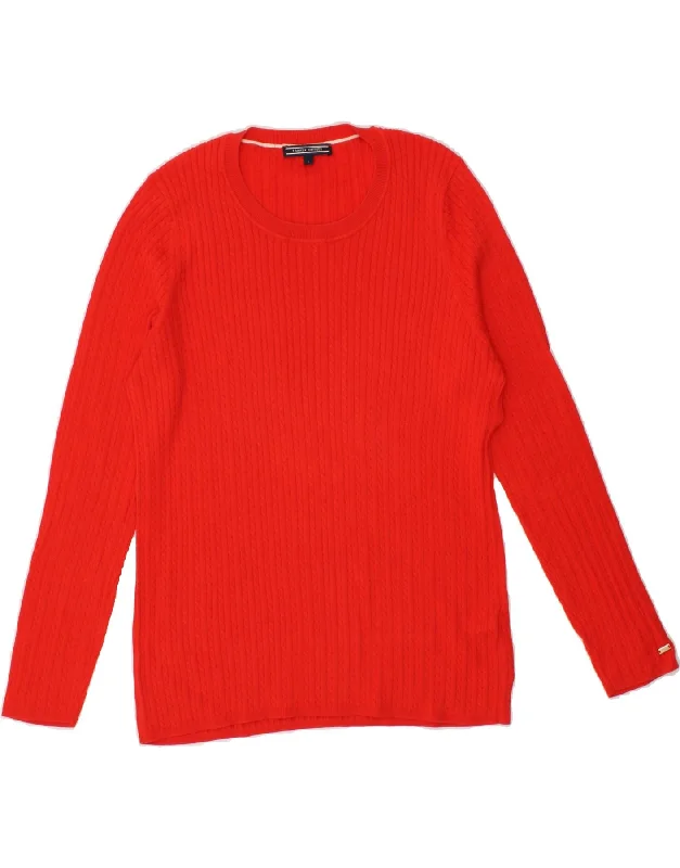 TOMMY HILFIGER Womens Boat Neck Jumper Sweater UK 14 Large Red Cotton